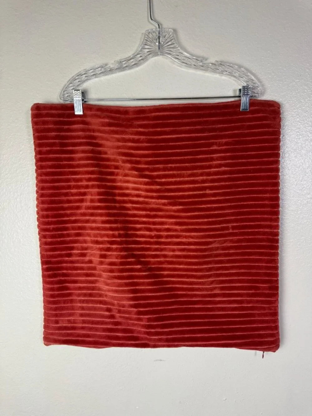 Pottery Barn Rust Red Velvet Corduroy Throw Pillow Cover 21x21 Zip Mid Century